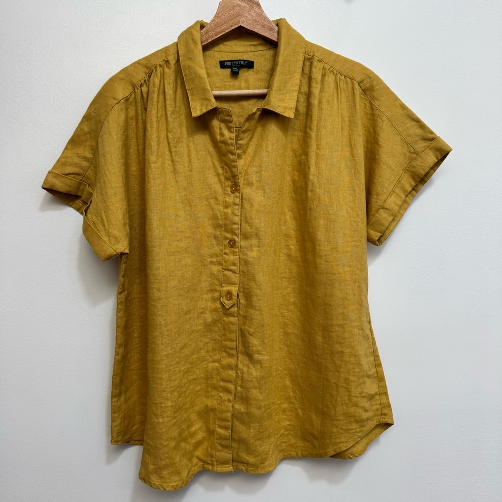 For Cynthia 100% Linen Boxy Button Up Shirt Women XL Petite Relaxed Fit Travel - Picture 2 of 11